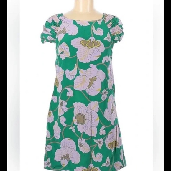 Tibi Jade Silk Floral Shift Dress 8 Green Purple - Picture 2 of 10